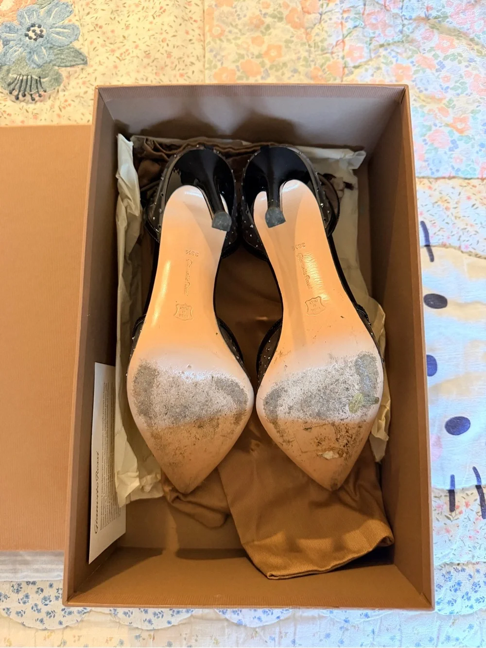 Gianvito Rossi Black Pointed Mesh Slingback Heels